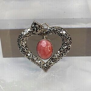 Heart Pendant Necklace with Pink Rhodocrosite center